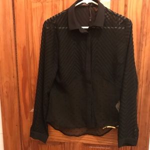 Sheer burnout pattern tuxedo blouse/shirt